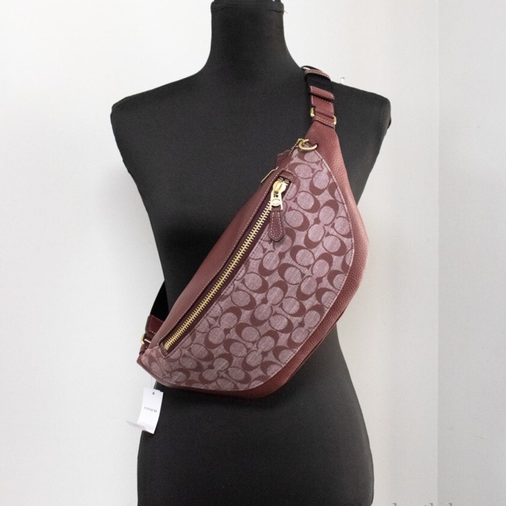 Coach Warren Brass/Wine Signature Chambray & Leather Belt Bag (CG994) NWT